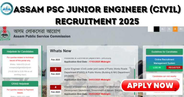 Assam PSC Junior Engineer (Civil) Recruitment 2025