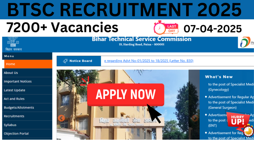 BTSC 7,274 Various Posts Recruitment 2025 – Apply Online for GMO, Pharmacist, Dentist, Dresser Jobs