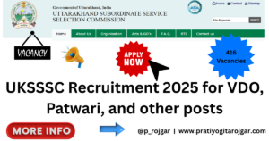 UKSSSC Recruitment 2025 for VDO, Patwari, and other posts: Apply Online for 416 Vacancies