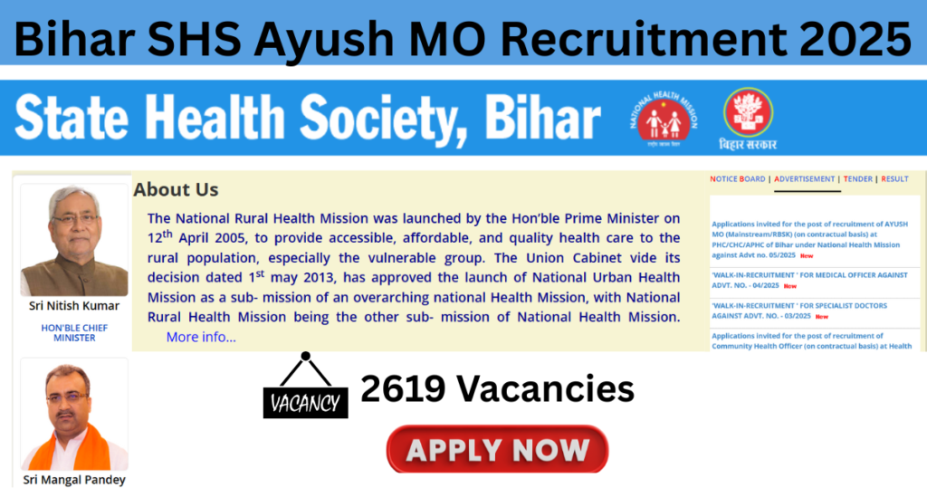 Bihar SHS Ayush MO Recruitment 2025 Notification Out for 2619 Vacancies