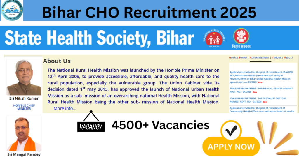 Bihar CHO Vacancy 2025: 4500+ Posts, Eligibility, Salary, Apply Link – Check Last Date & Selection Process