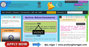 DRDO RAC Scientist B Recruitment 2025 – Apply Online for 148 Posts | B.E/B.Tech, M.A, M.Sc Eligible